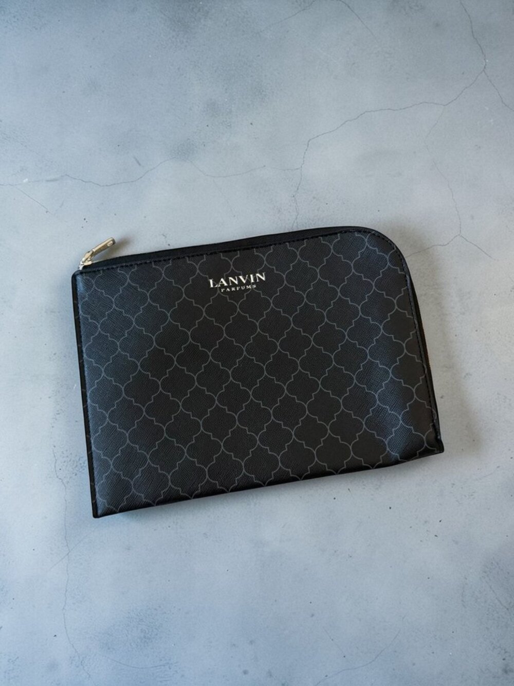 LANVIN Black Patterned Zip Cosmetic Makeup Pouch